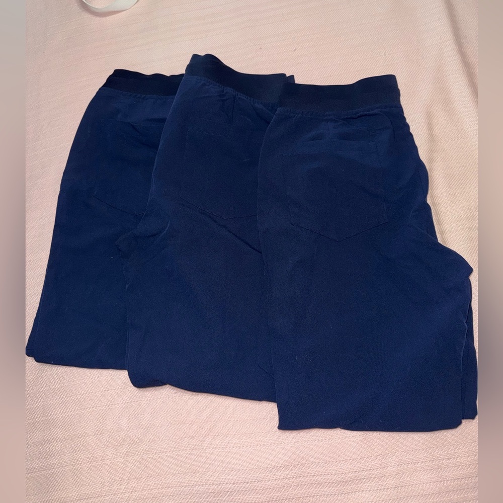 Three navy Mandala scrubs jogger pants
